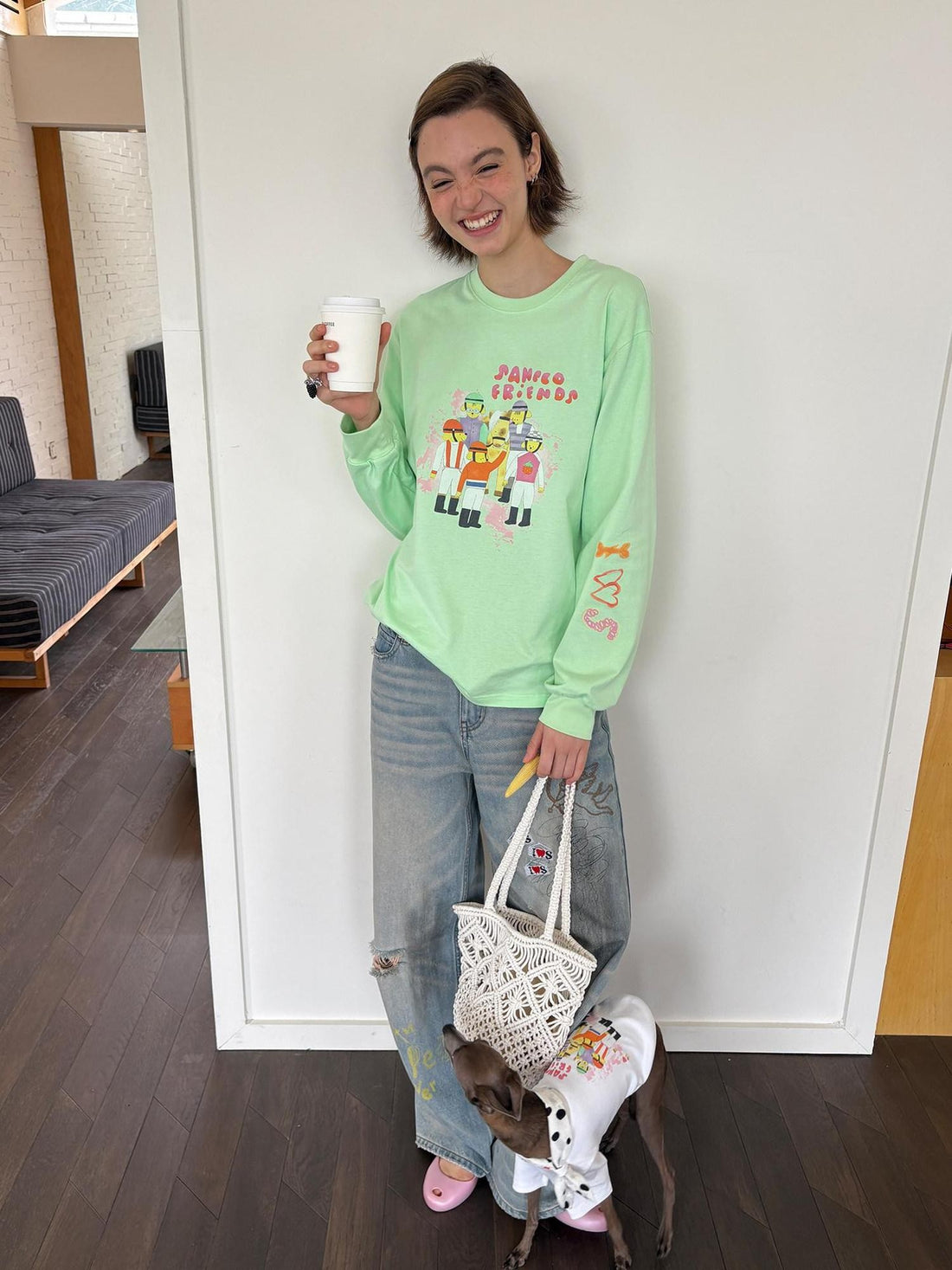 sancco house Green Printed Crewneck Loose Casual Women&