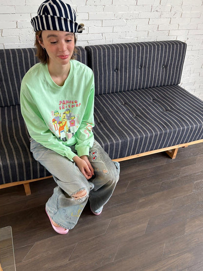 sancco house Green Printed Crewneck Loose Casual Women&