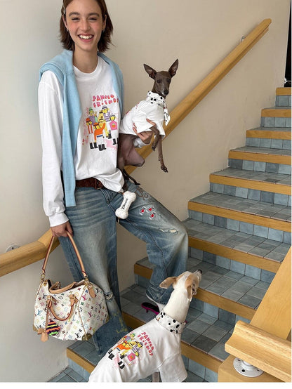 sancco house Green Printed Crewneck Loose Casual Women&
