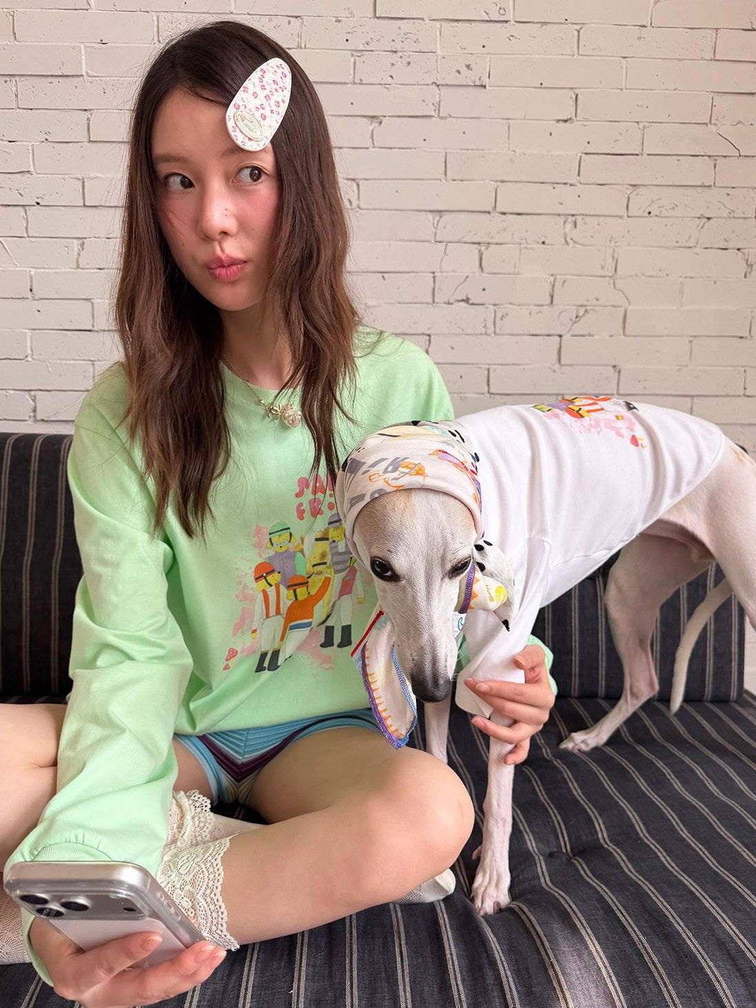 sancco house Green Printed Crewneck Loose Casual Women&