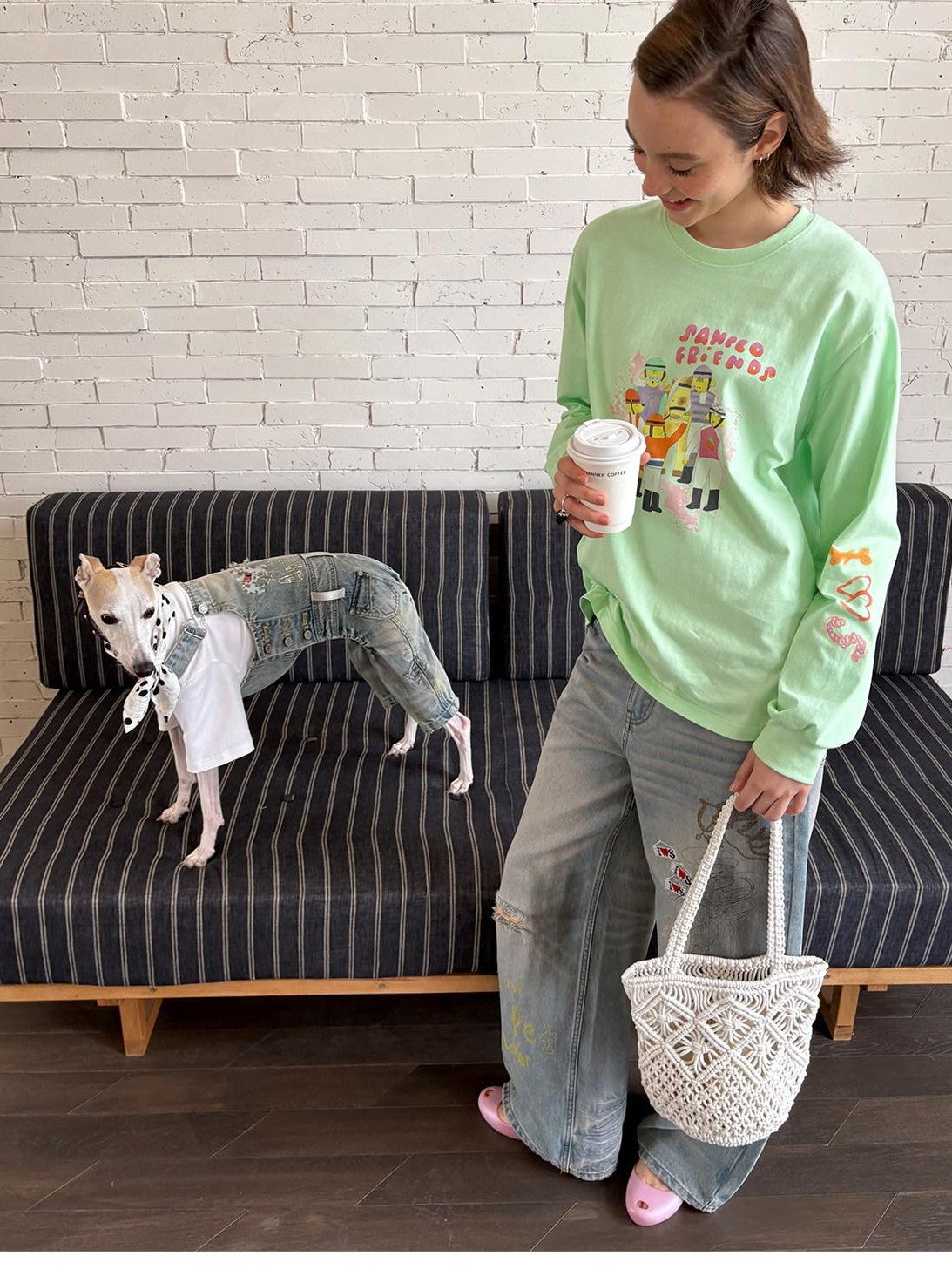sancco house Green Printed Crewneck Loose Casual Women&