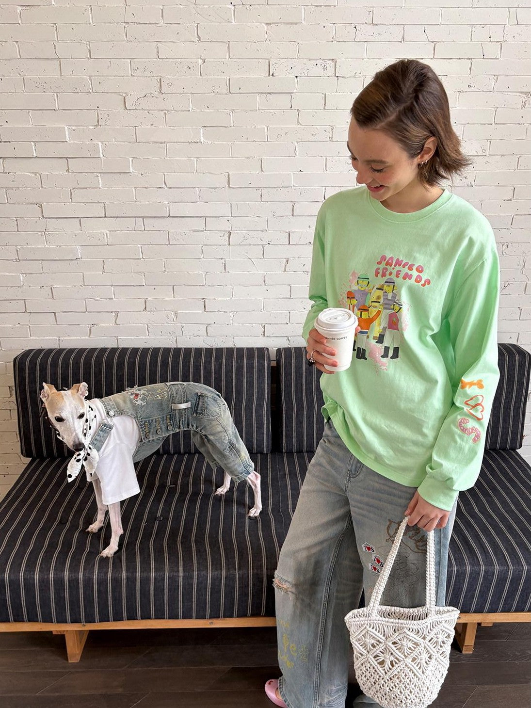sancco house Green Printed Crewneck Loose Casual Women&