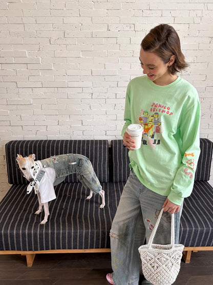 sancco house Green Printed Crewneck Loose Casual Women&