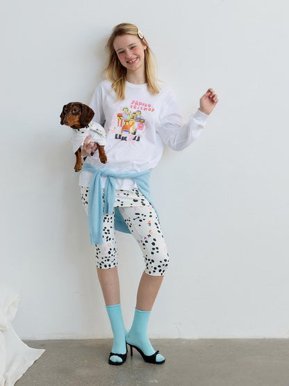 sancco house Green Printed Crewneck Loose Casual Women&