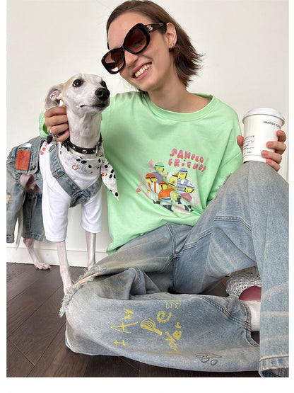 sancco house Green Printed Round Neck Loose Women&