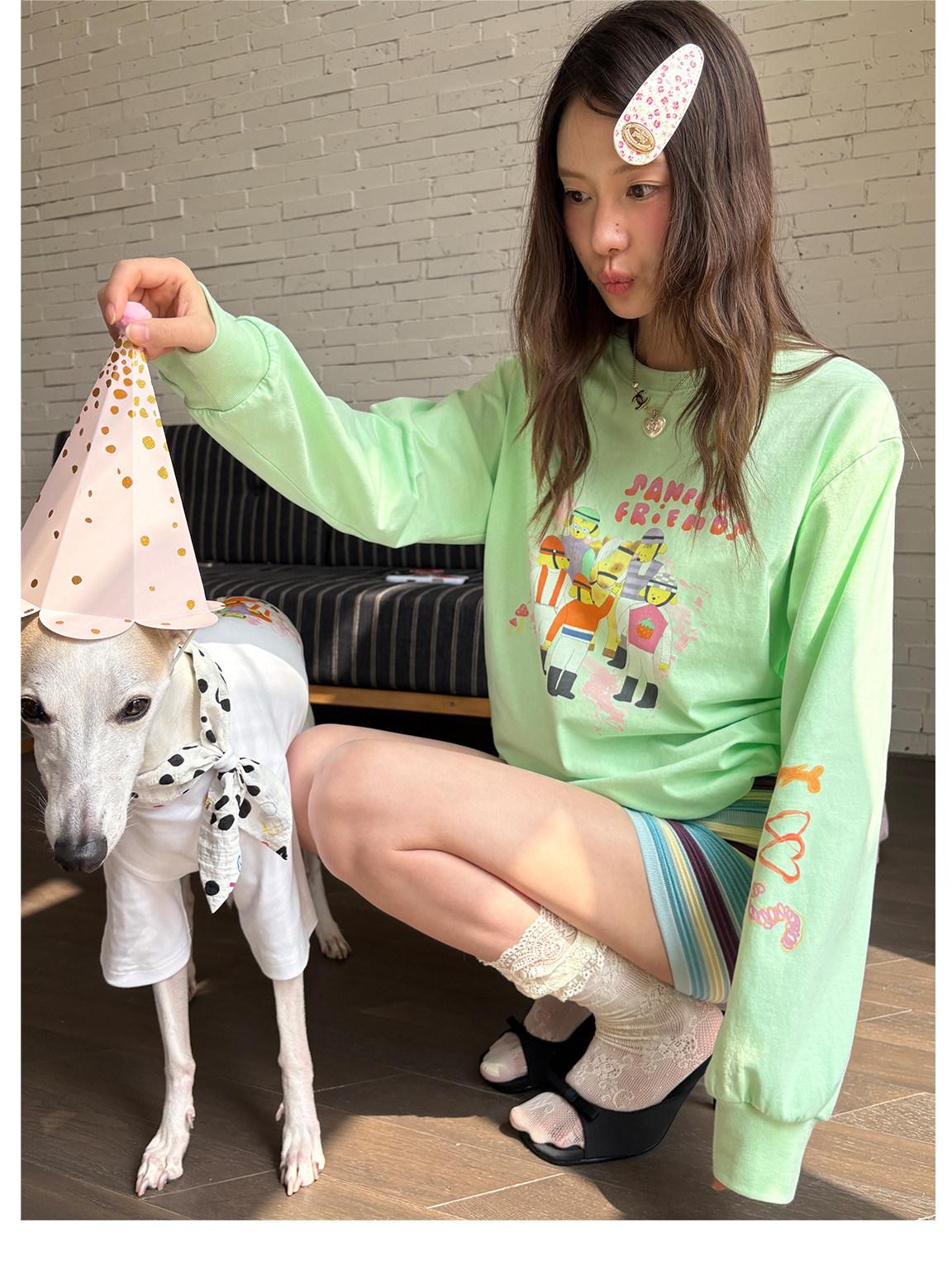 sancco house Green Printed Round Neck Loose Women&
