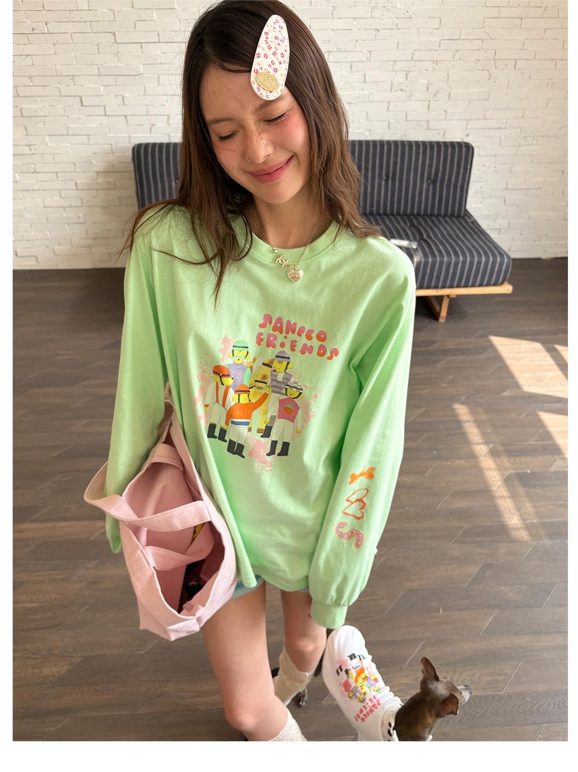 sancco house Green Printed Round Neck Loose Women&