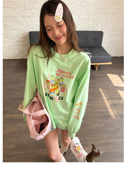 sancco house Green Printed Round Neck Loose Women&