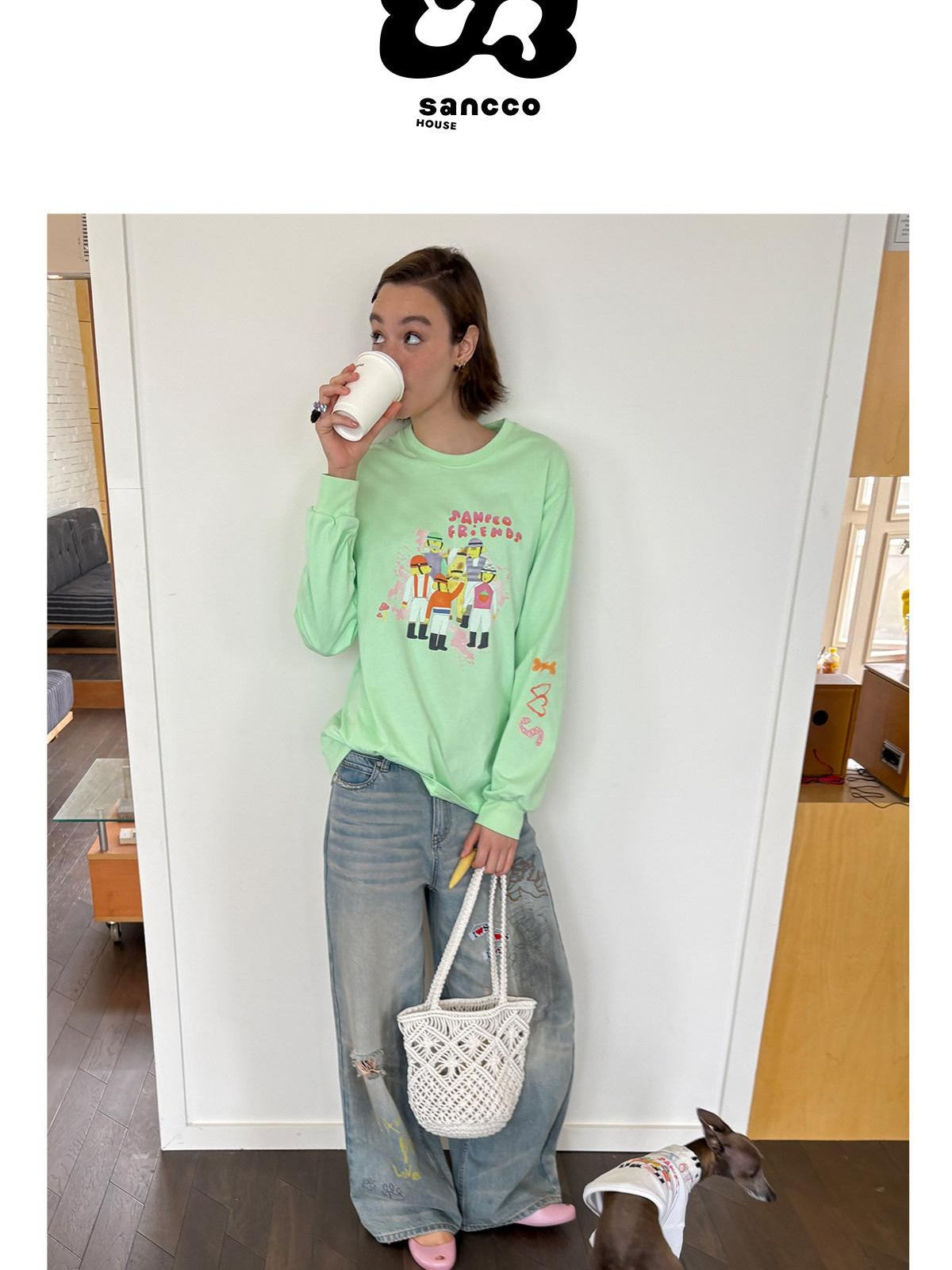 sancco house Green Printed Round Neck Loose Women&
