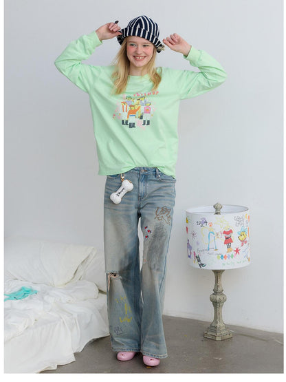 sancco house Green Printed Round Neck Loose Women&