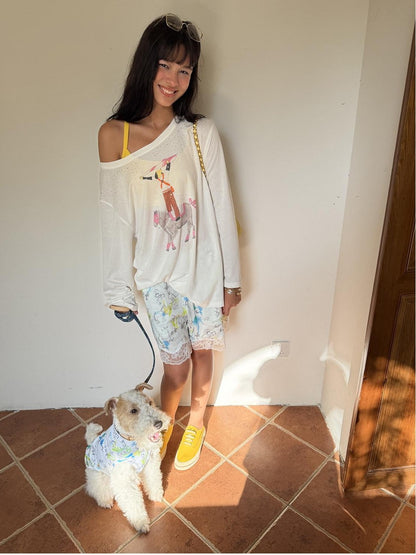 sancco house Hand Drawn Puppy Rhinestone Asymmetric Women&