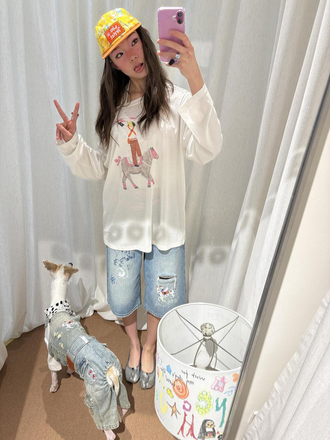 sancco house Hand Drawn Puppy Rhinestone Asymmetric Women&