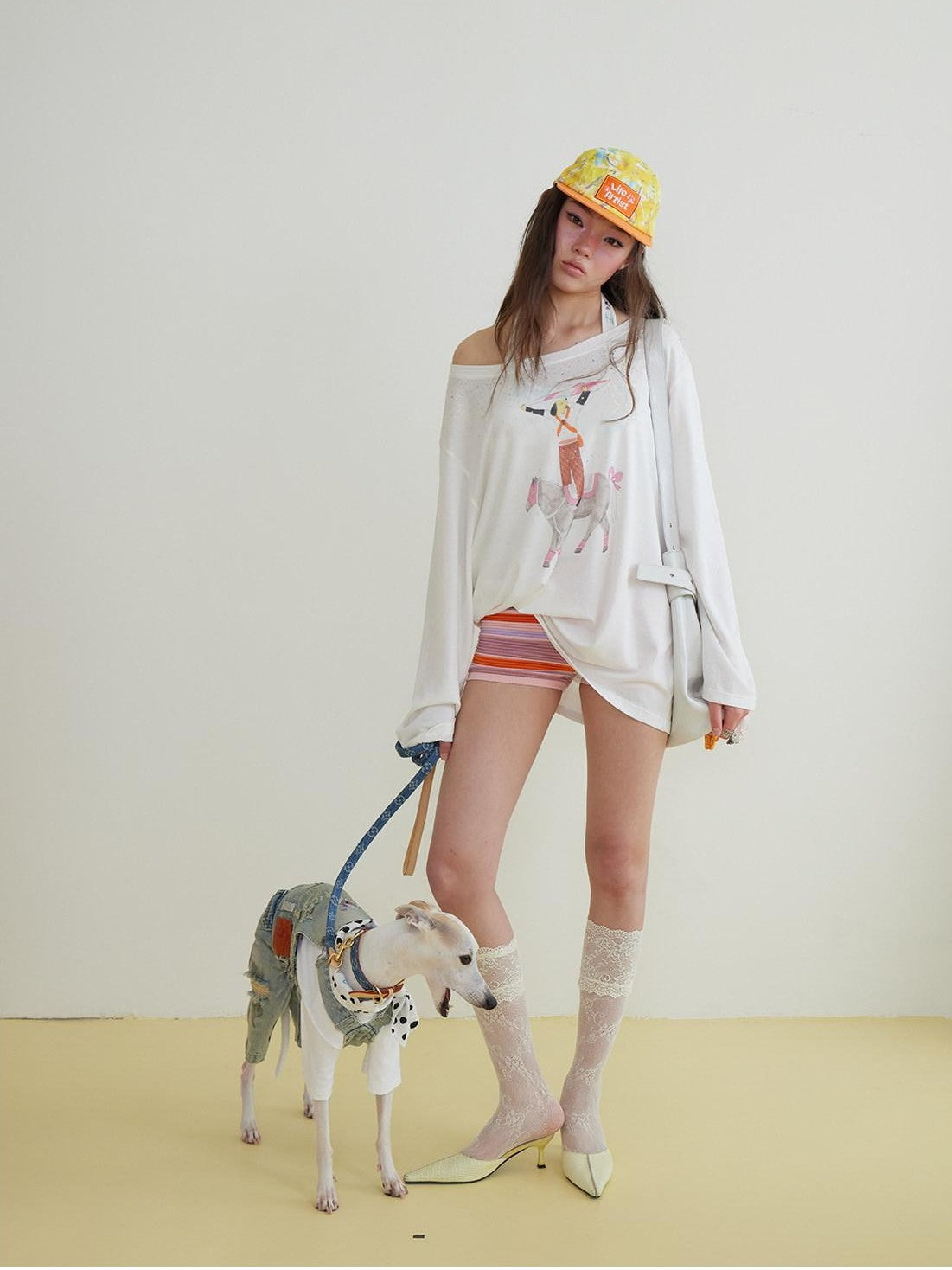 sancco house Hand Drawn Puppy Rhinestone Asymmetric Women&