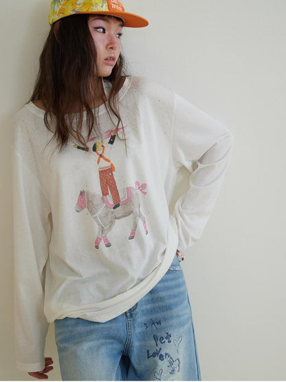 sancco house Hand Drawn Puppy Rhinestone Asymmetric Women&
