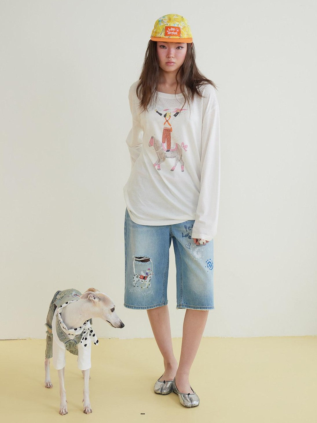 sancco house Hand Drawn Puppy Rhinestone Asymmetric Women&