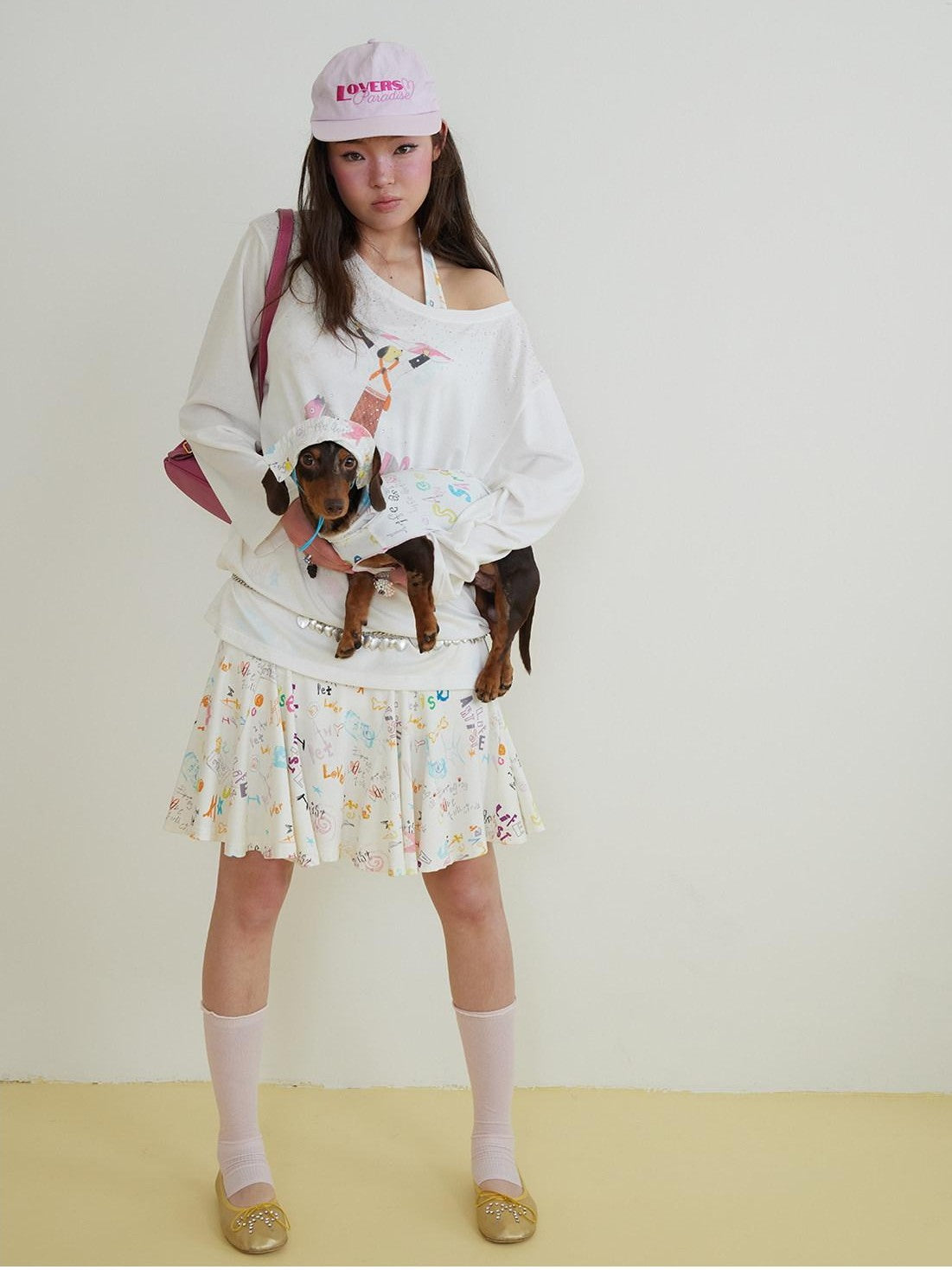 sancco house Hand Drawn Puppy Rhinestone Asymmetric Women&