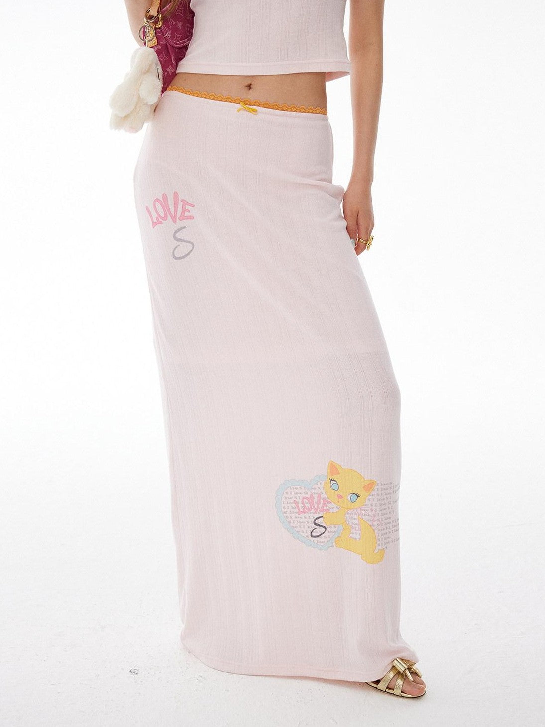 sancco house Heart Kitten Print Lace Short Sleeve High Waist Women&