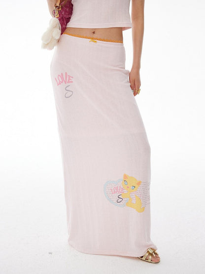 sancco house Heart Kitten Print Lace Short Sleeve High Waist Women&