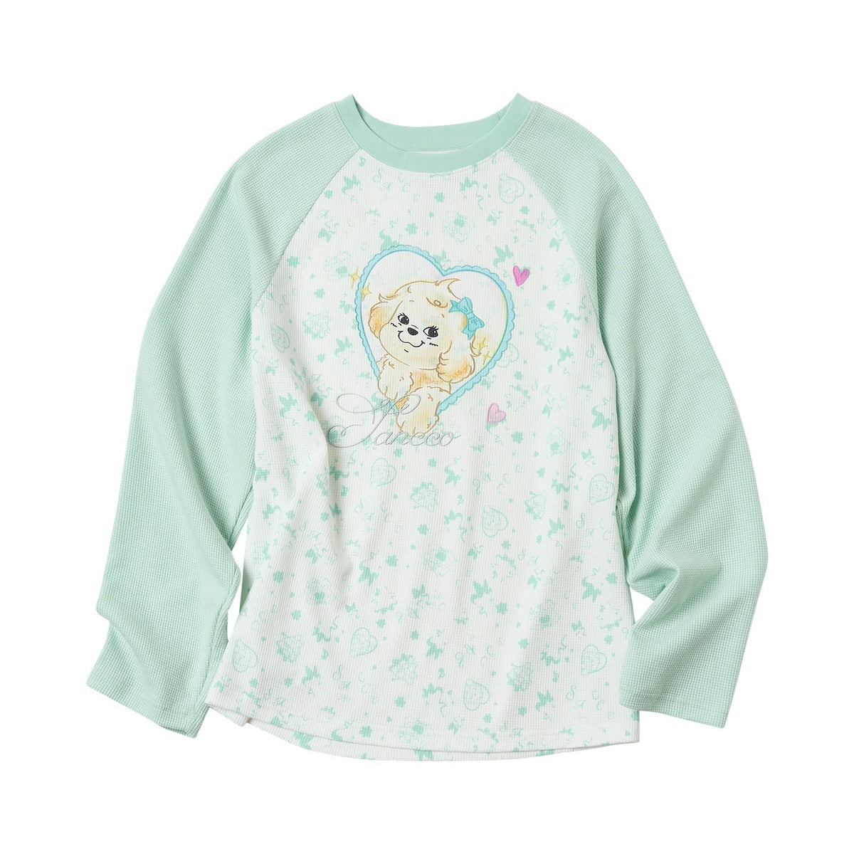 sancco_house_Heart_Puppy_Print_Floral_Splice_Raglan_Long_Sleeve_Women&