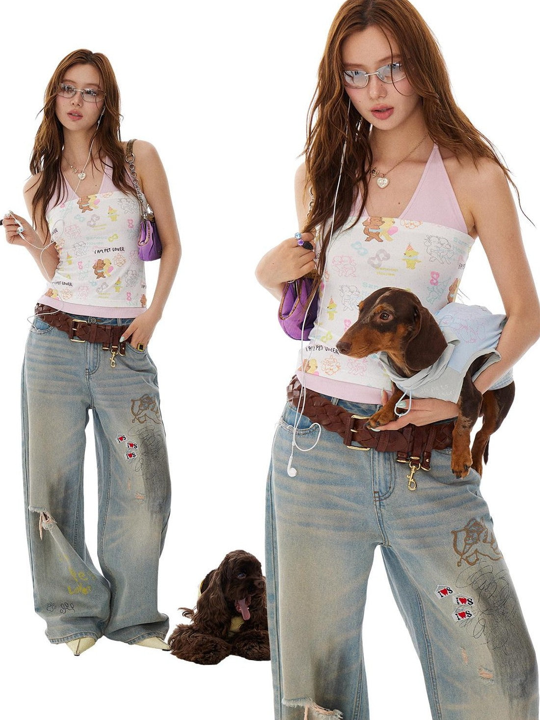 sancco house Illustrated Colorblock Adjustable High Stretch Women&