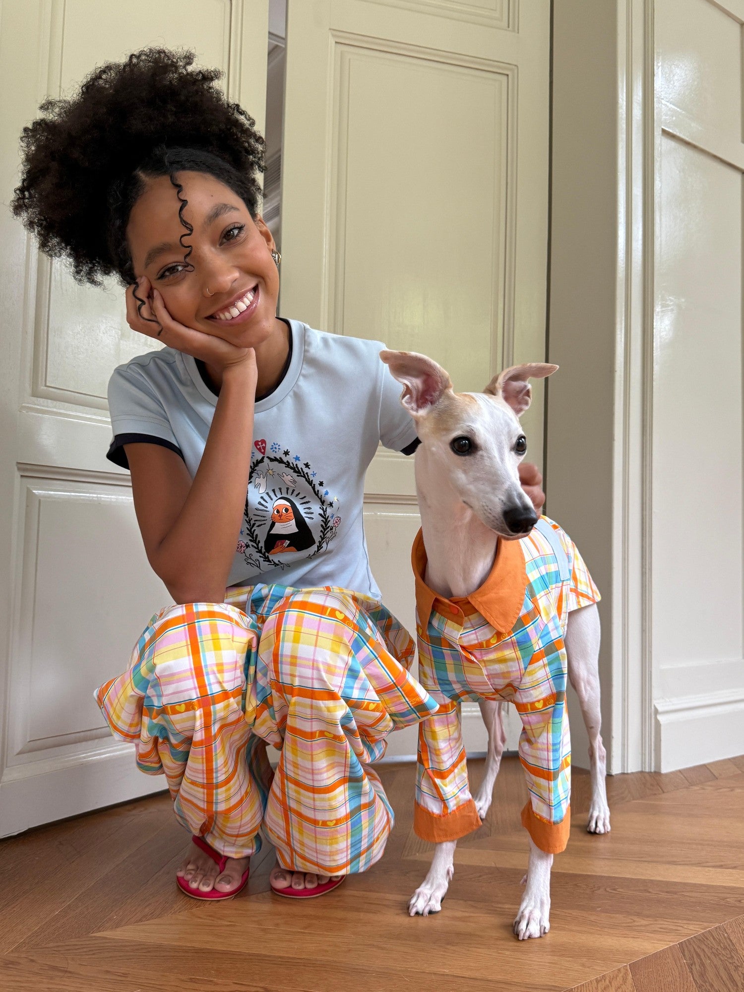 sancco house Illustrated Nun Dog Cat Patchwork Women&