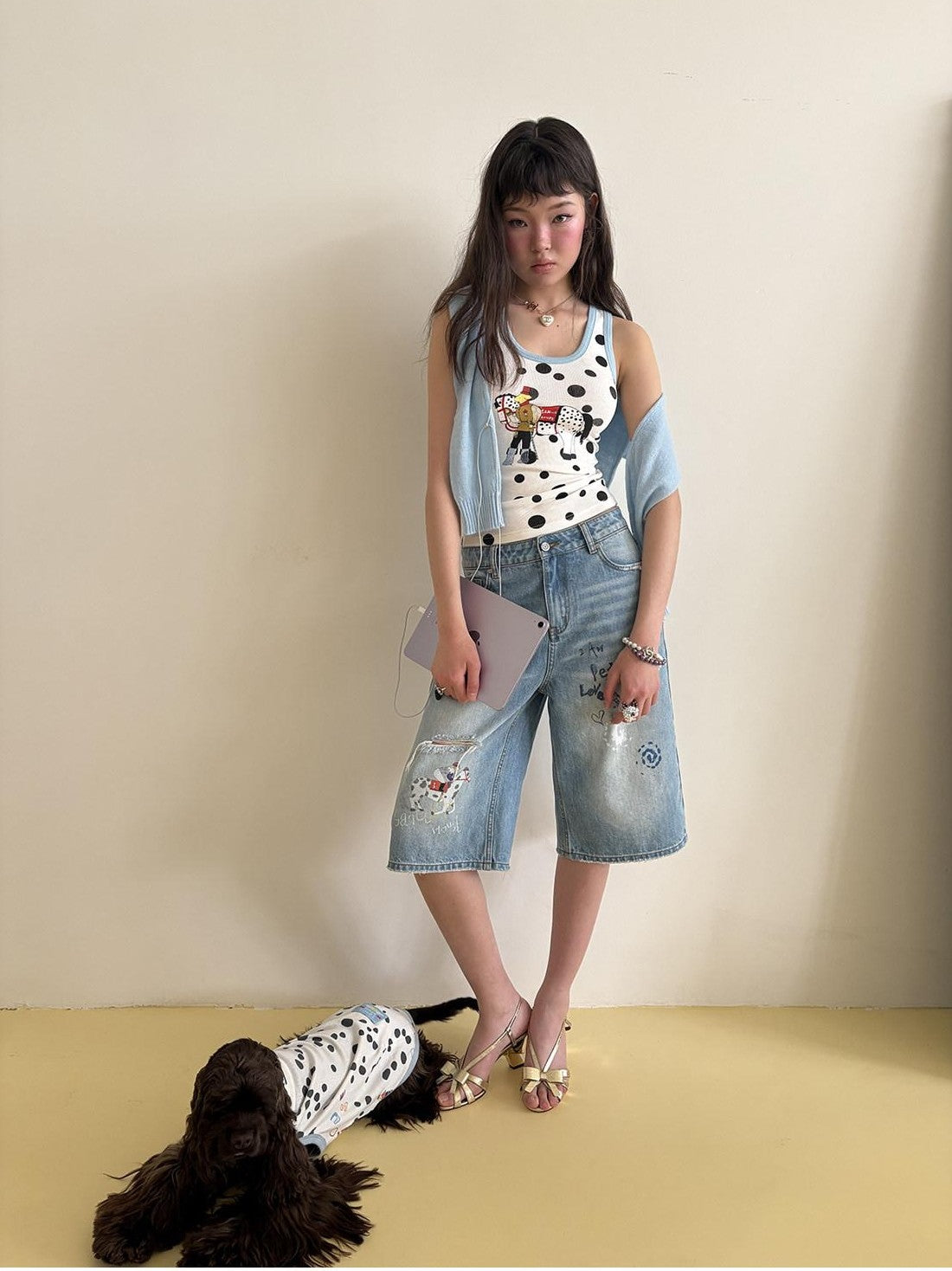 sancco house Knight Puppy Polka Dot Print Racerback Women&