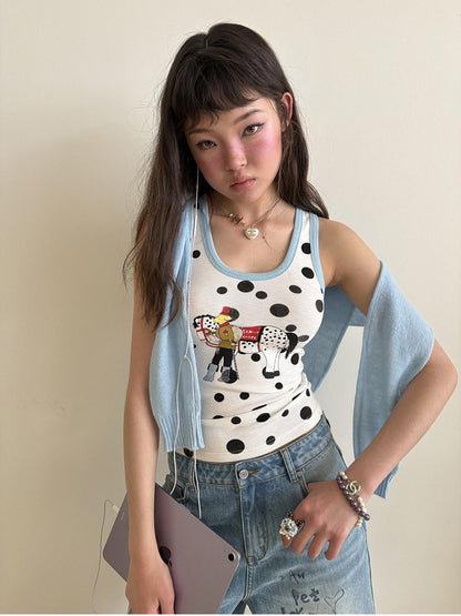 sancco house Knight Puppy Polka Dot Print Racerback Women&