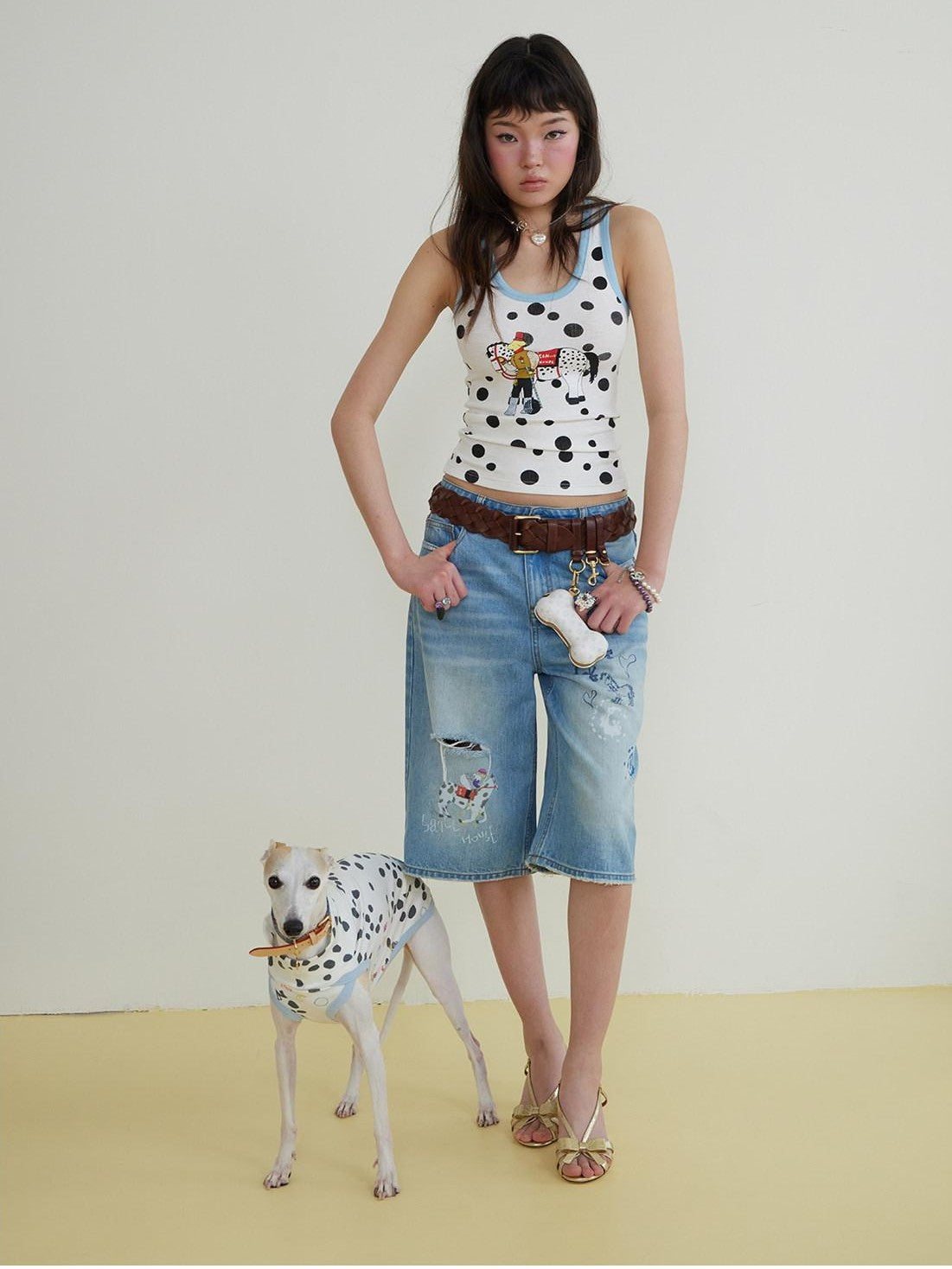 sancco house Knight Puppy Polka Dot Print Racerback Women&