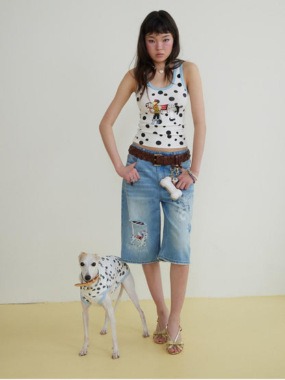 sancco house Knight Puppy Polka Dot Print Racerback Women&
