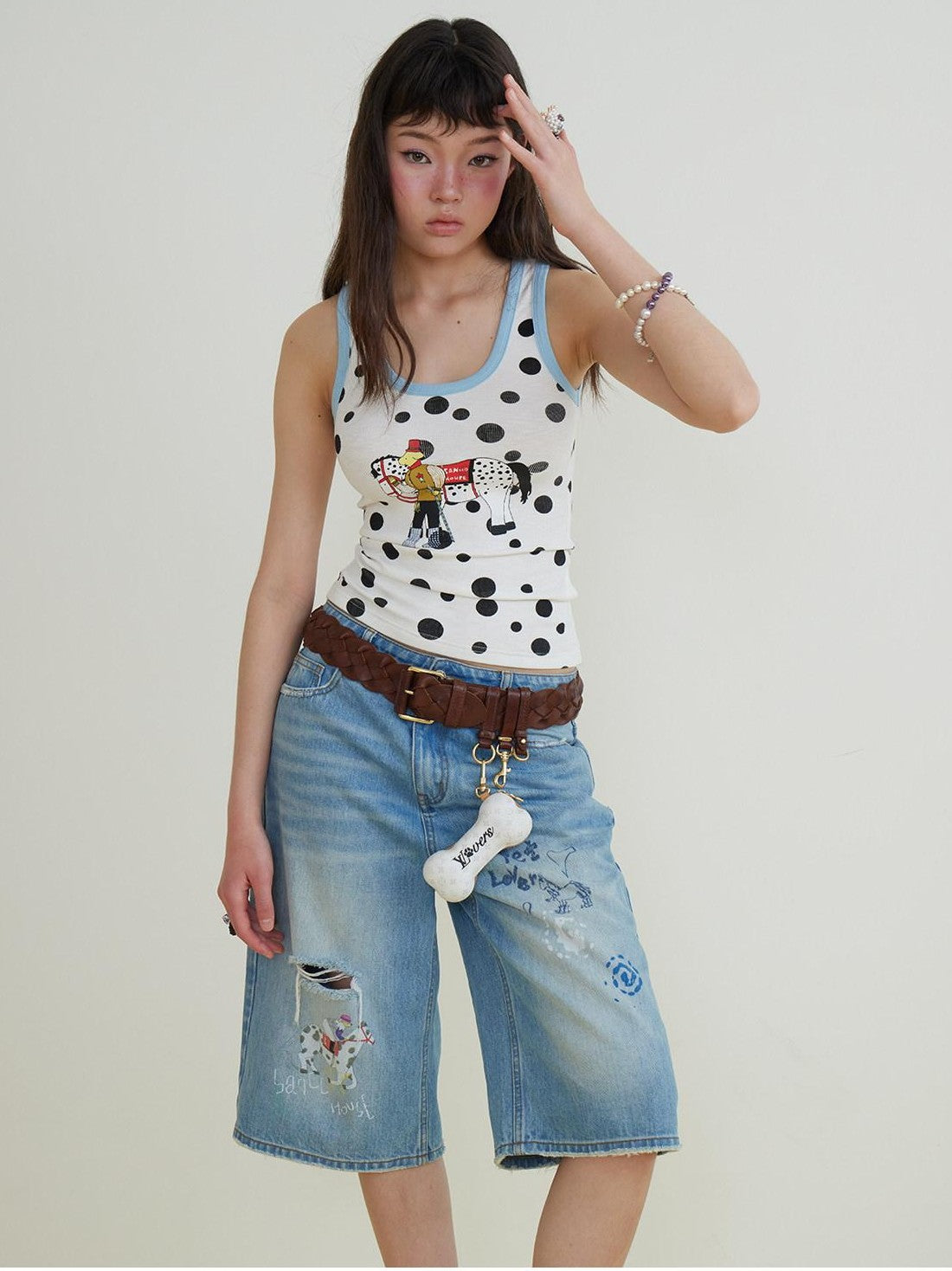 sancco house Knight Puppy Polka Dot Print Racerback Women&