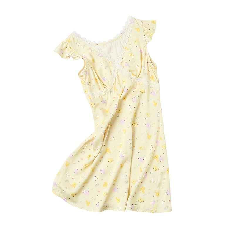 sancco_house_Lace_Trim_Flutter_Sleeve_V-neck_Women&