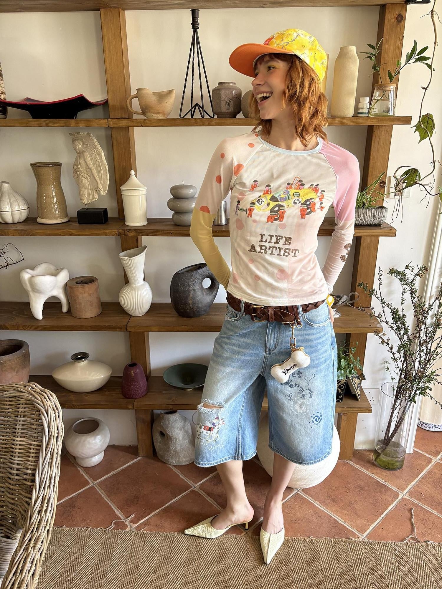 sancco house Light Blue Vintage Washed Graffiti Ripped Straight Women&