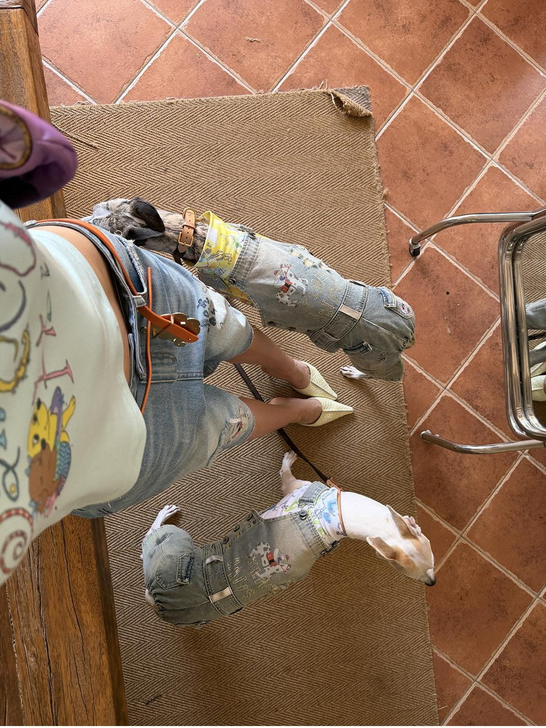 sancco house Light Blue Washed Graffiti Ripped Straight Women&