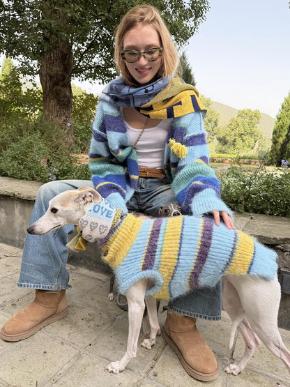 sancco house Matching Pet Colorblock Letter Jacquard Women&