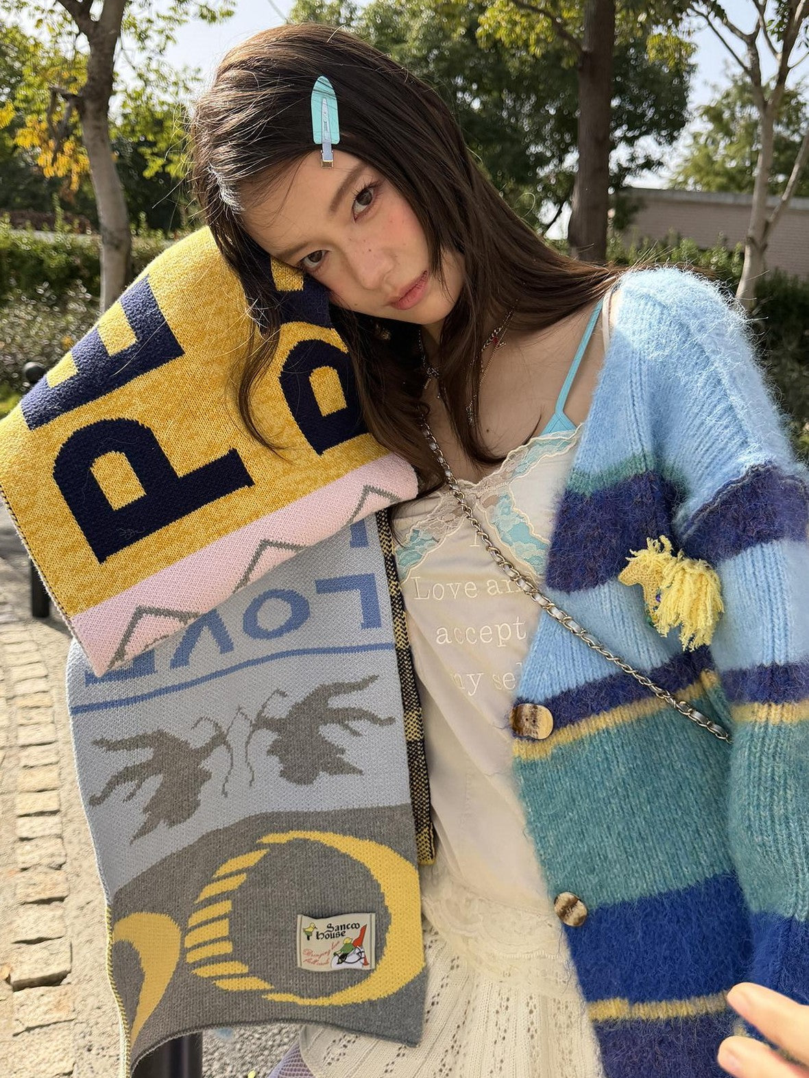 sancco house Matching Pet Colorblock Letter Jacquard Women&