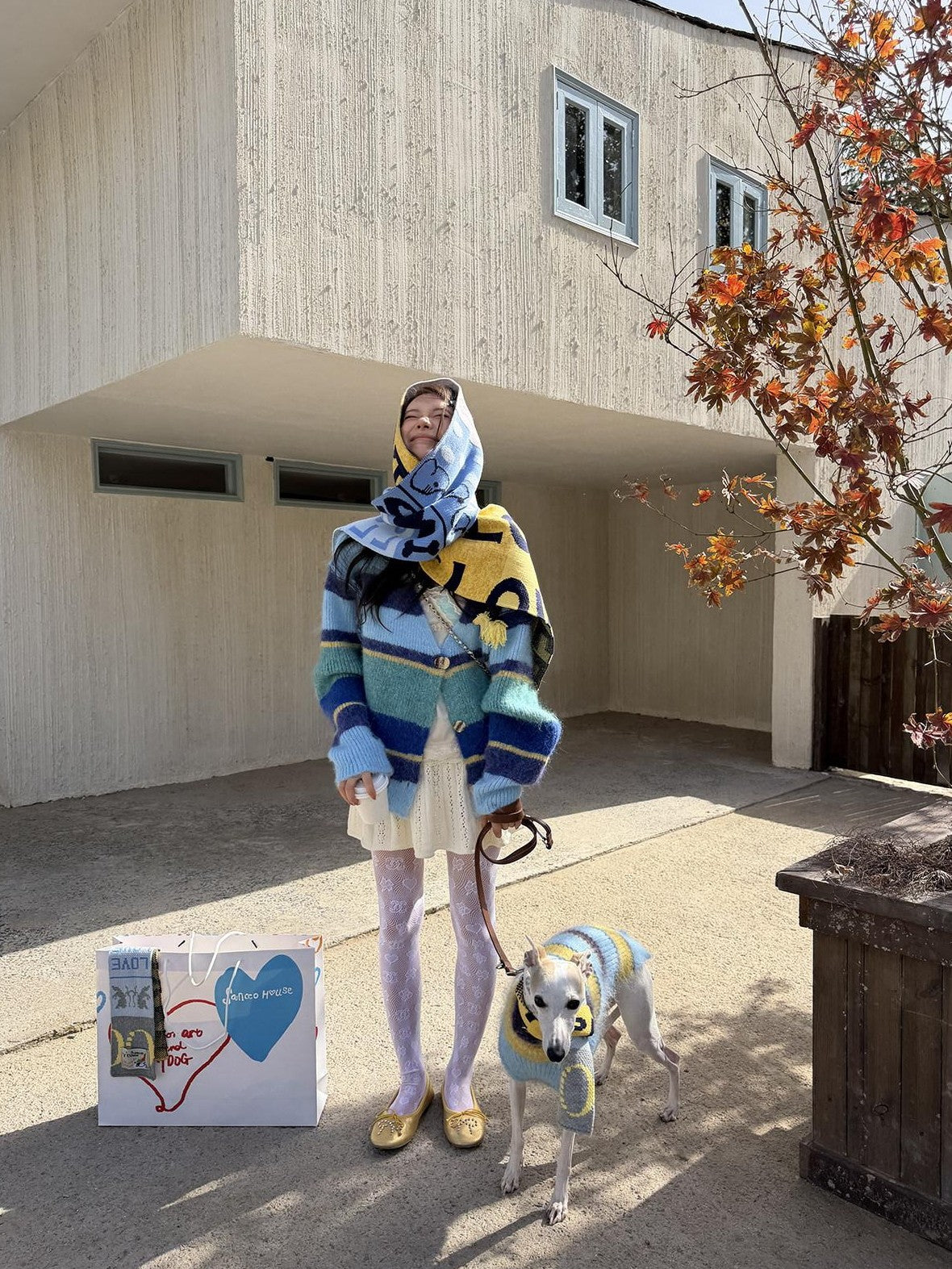 sancco house Matching Pet Colorblock Letter Jacquard Women&