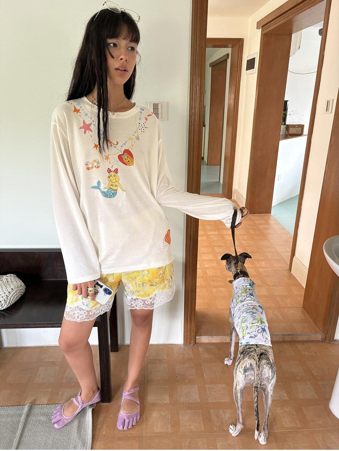 sancco house Mermaid Puppy Sequin Embroidery Women&