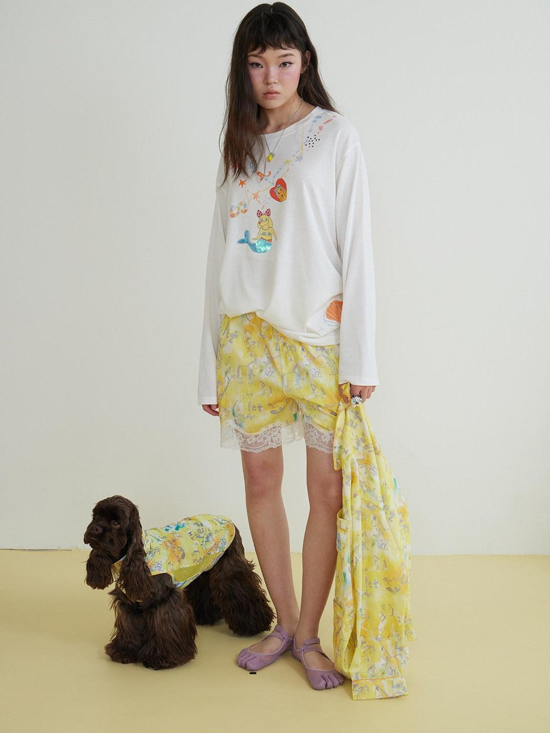 sancco house Mermaid Puppy Sequin Embroidery Women&