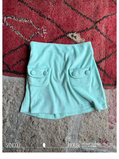 sancco house Mint Green Lightweight Terry Pocket A Line Women&