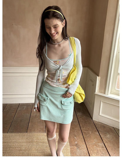 sancco house Mint Green Lightweight Terry Pocket A Line Women&