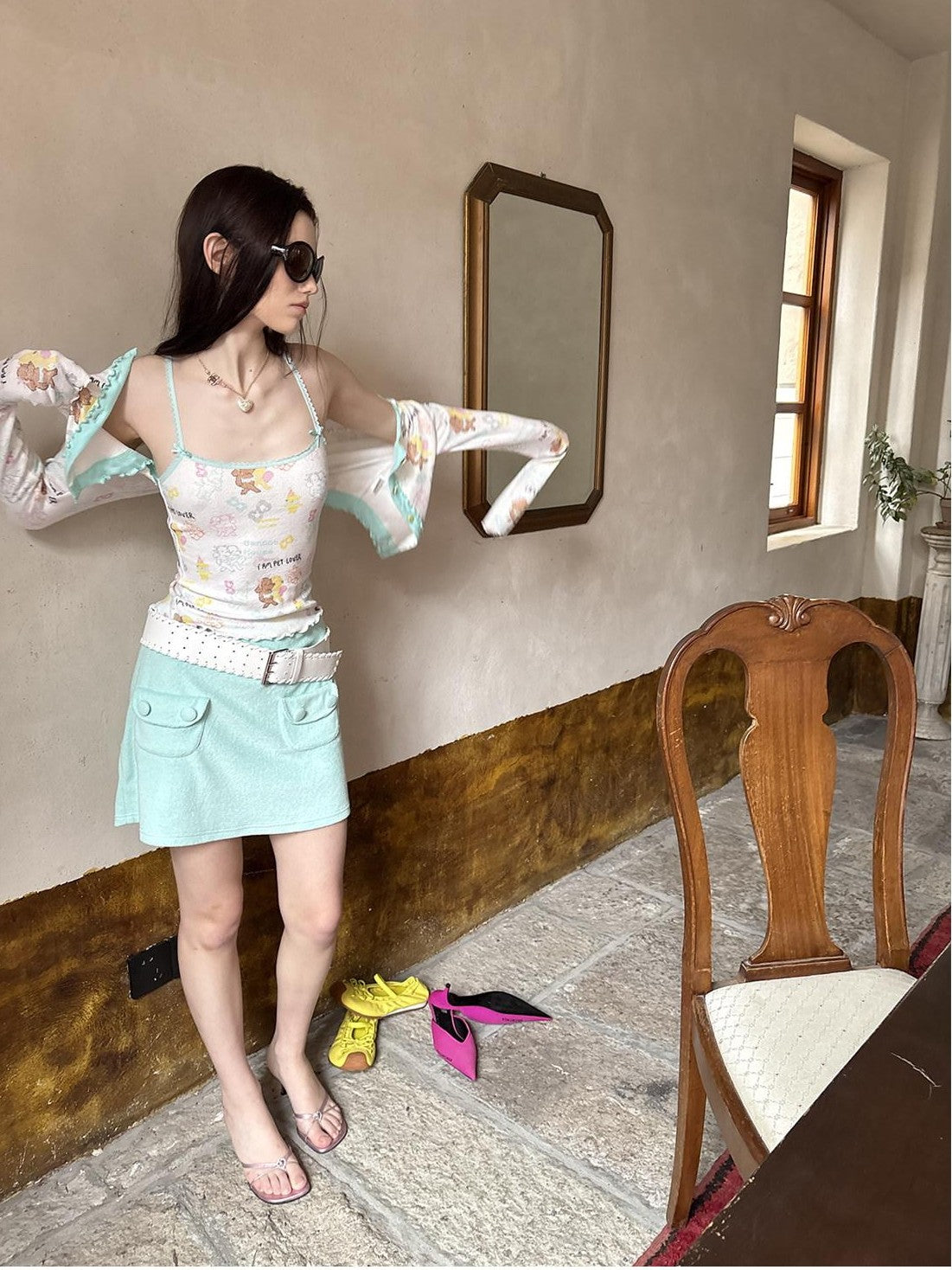 sancco house Mint Green Pocket A Line Terry Cloth Women&