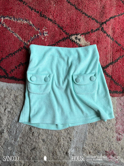 sancco house Mint Green Pocket A Line Terry Cloth Women&