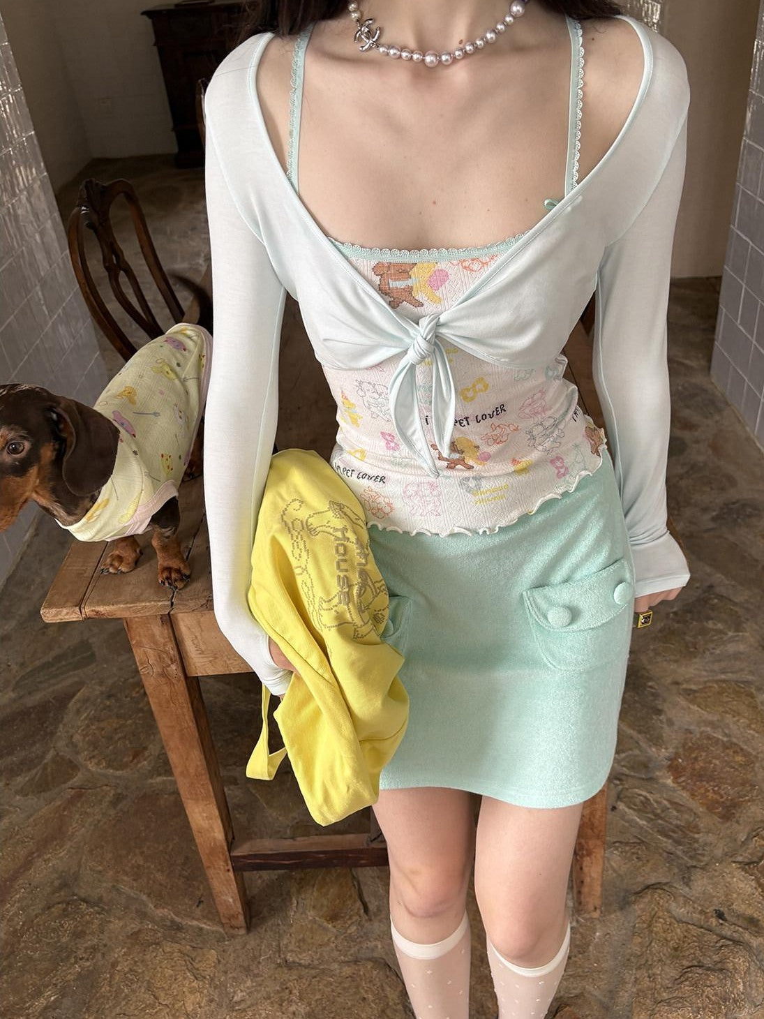 sancco house Mint Green Pocket A Line Terry Cloth Women&