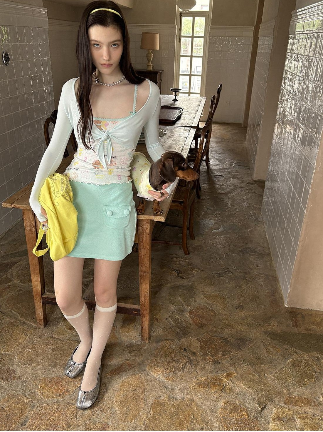 sancco house Mint Green Pocket A Line Terry Cloth Women&