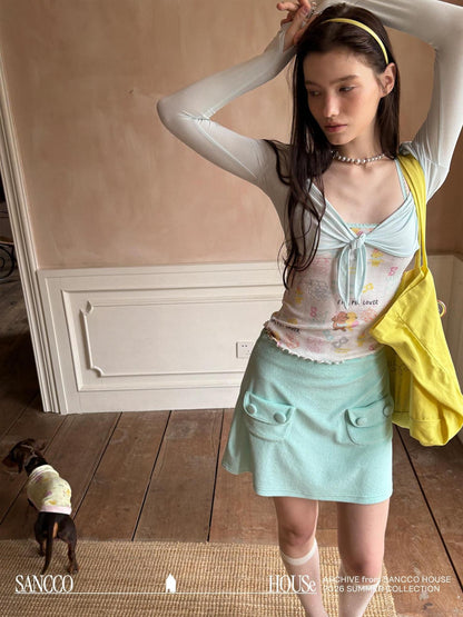 sancco house Mint Green Pocket A Line Terry Cloth Women&