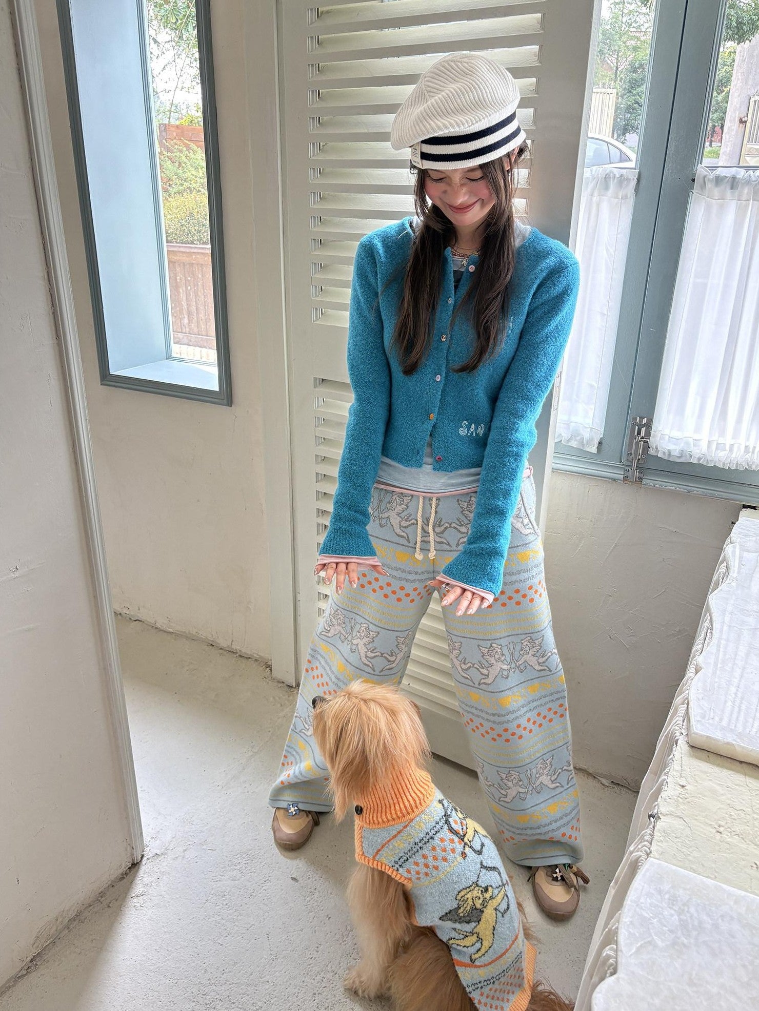 sancco house Multicolor Embroidered Letter Round Neck Women&