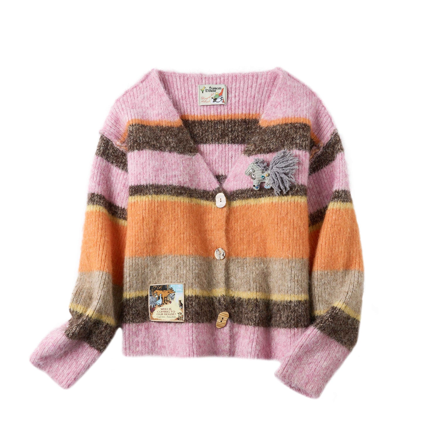 sancco_house_Multicolor_Stripe_Contrast_Knit_V-neck_Women&