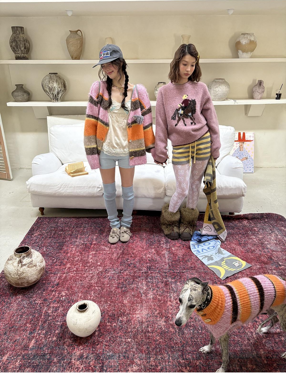 sancco house Multicolor Stripe Contrast Knit V-neck Women&