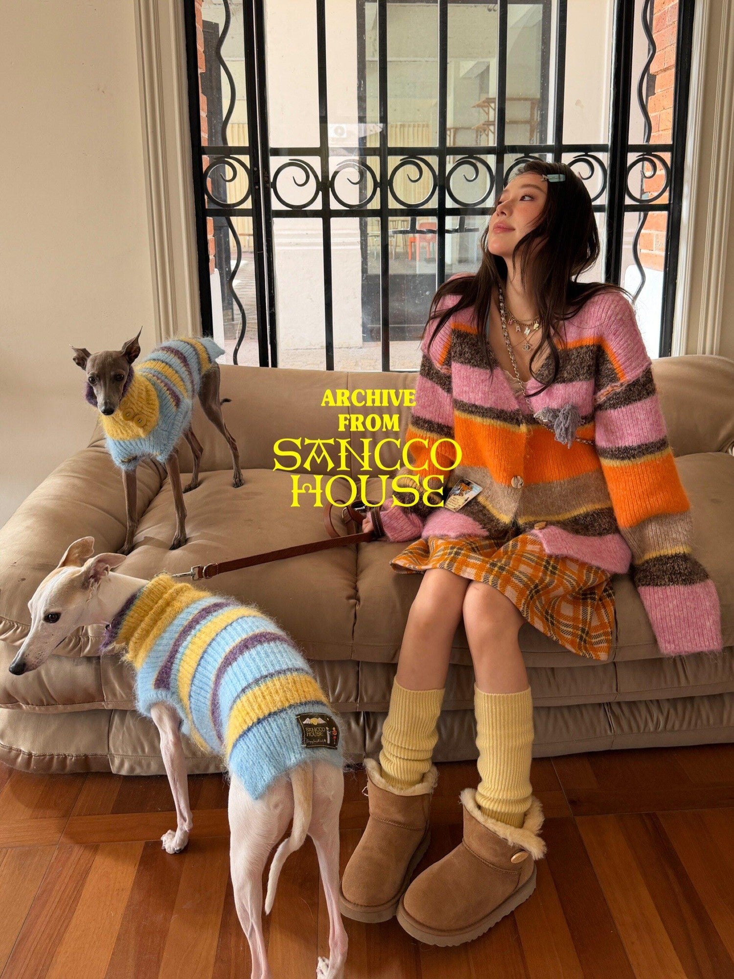 sancco house Multicolor Stripe Contrast Knit V-neck Women&