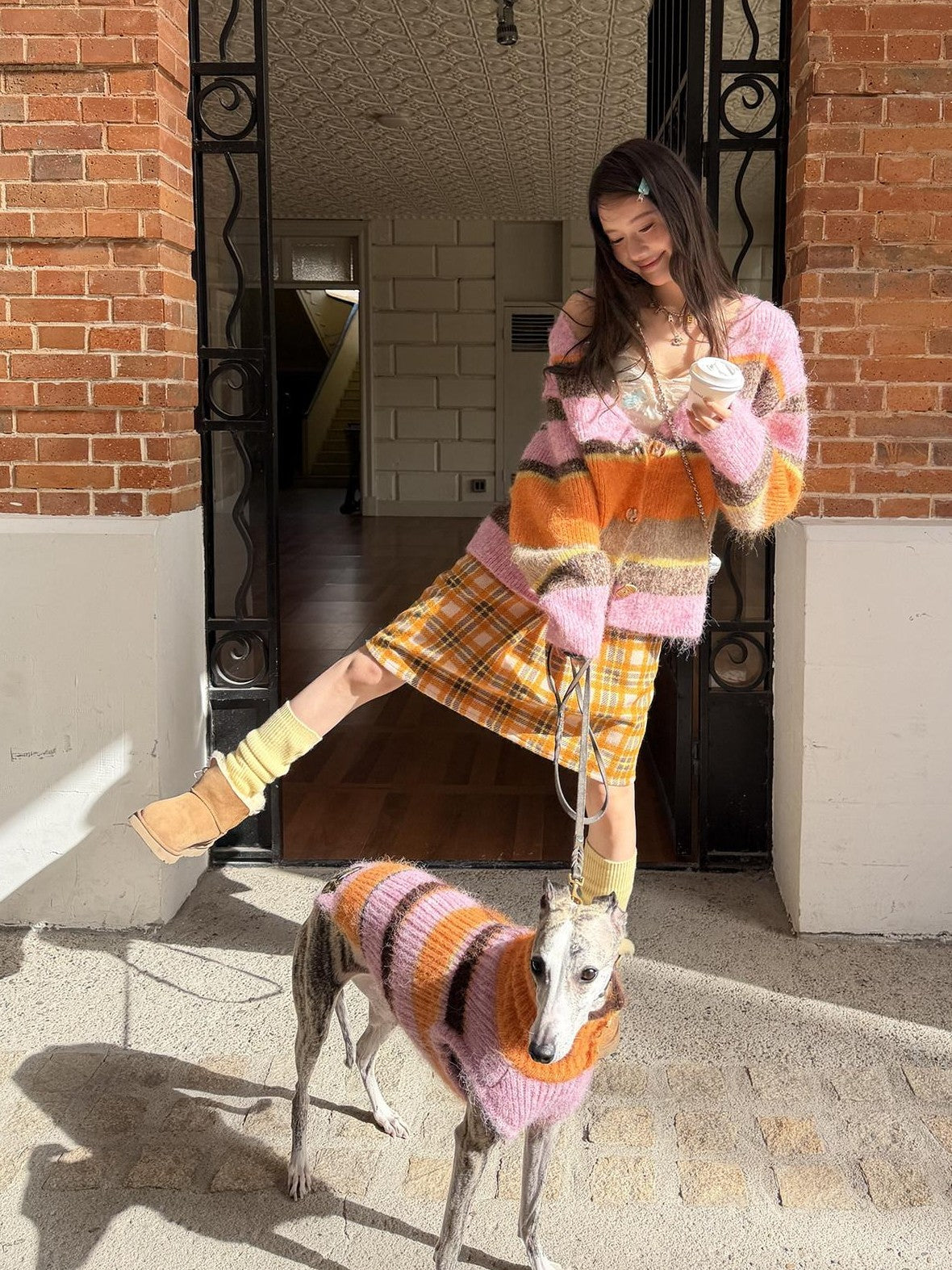sancco house Multicolor Striped Contrast V-neck Loose Knit Women&